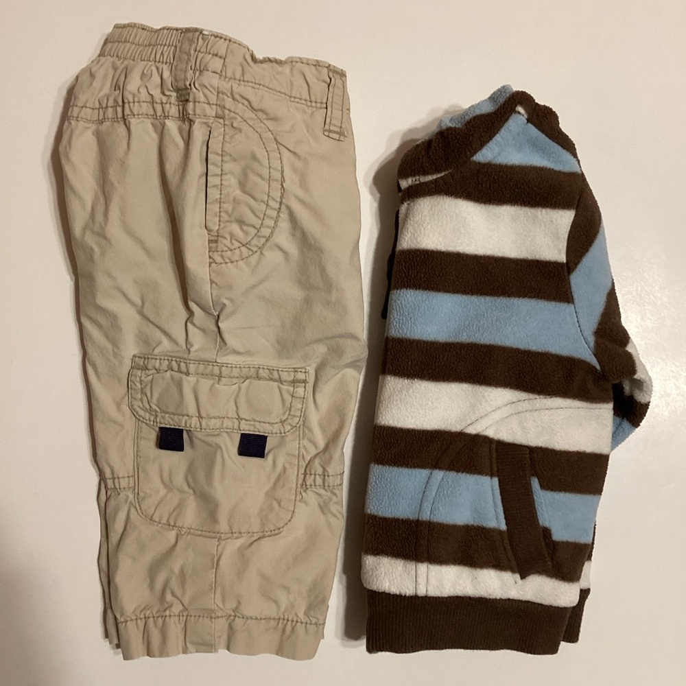 Old Navy 2pc. Set Khaki’ Pants Soft Cozy Zip Up Hoodie Brown Blue Set Size 3- 6M